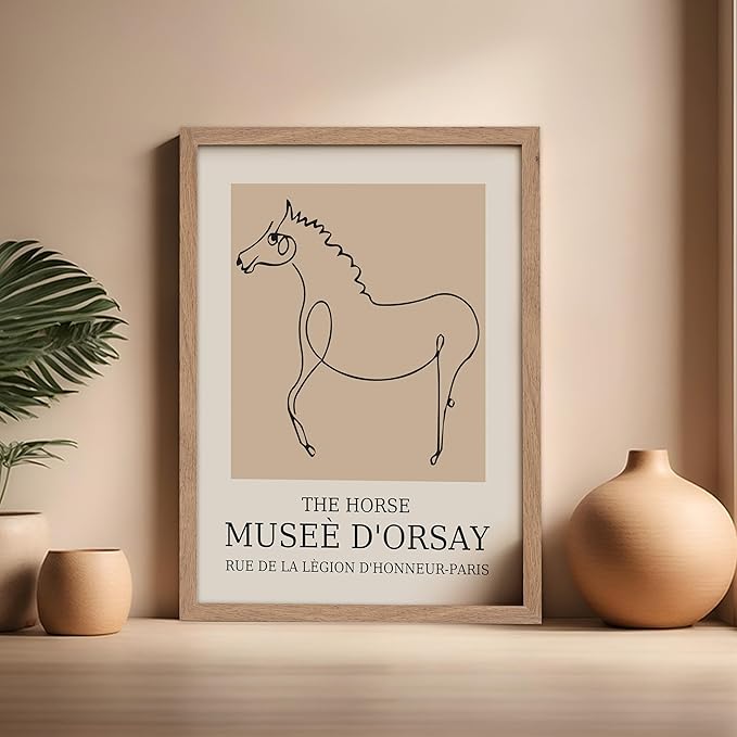Poster Master Vintage Poster - Retro Minimalist Print - Gift for Artist, Friend - Horse, Line Drawing, Sketch, Abstract - Wall Decor for Living Room, Bedroom, 16x20 Beige Framed-Ruum Studio Home