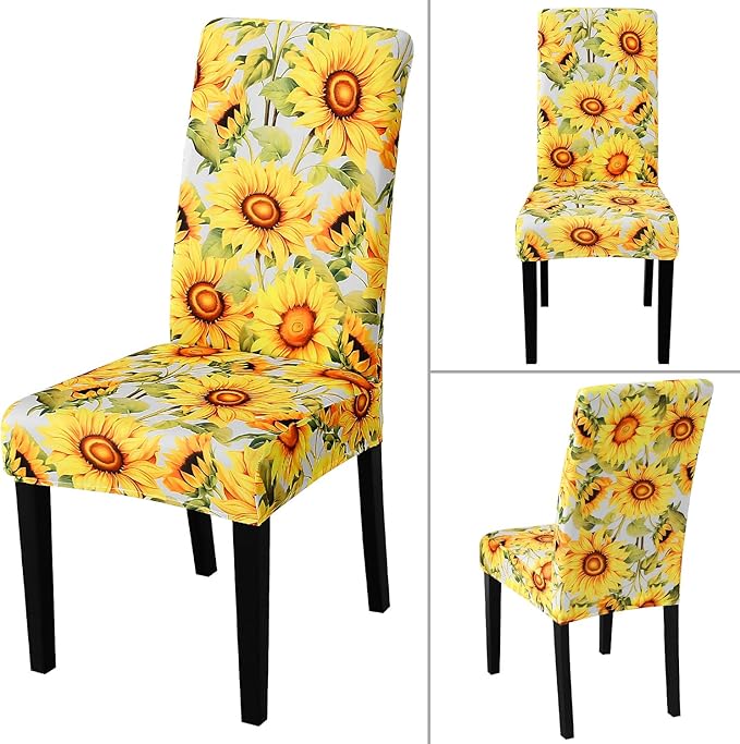 JQinHome Pattern Chair Covers for Dining Room Set of 6, High Stretch Removable Washable Parsons Chair Slipcover for Home Party Hotel Wedding Ceremony (Sunflower,6PCS)-Ruum Studio Home