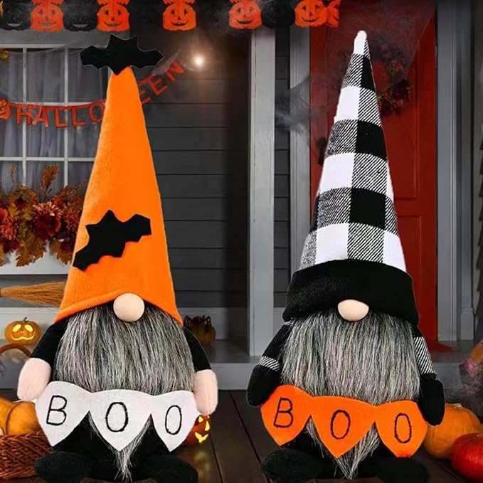 Halloween Gnomes Plush Decor, Witch Scandinavian Tomte Nisse Gnome Swedish Table Decorations, Handmade Plush Elf Dwarf for Home Stuffed Gnomes Gifts for Women, Black-Ruum Studio Home