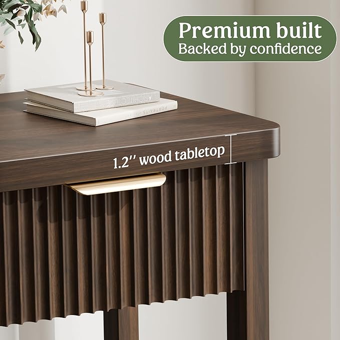 Lulive 51" Fluted Console Table for Entryway, Entryway Table with 3 Wooden Drawers, Farmhouse Behind Sofa Table for Living Room, Hallway, Couch, Foyer-Ruum Studio Home