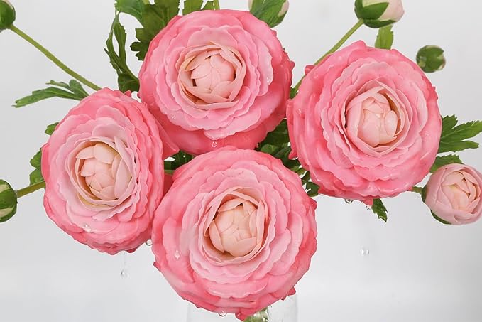 IPOPU 4PCS Real Touch Hot Pink Ranunculus Artificial Flowers Faux Ranunculus Flowers for Vase Real Look Silk Peonies Fake Peony Flowers for Home Indoor Wedding Centerpieces for Table Decor (Rose Red)-Ruum Studio Home