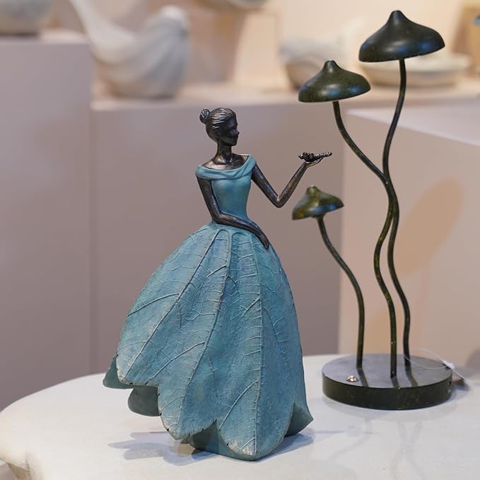 Guichifun Fairy Statue Collection Home Decoration - Leaf Angel Girls with Dragonfly Resin Home Decor for Outside or Inside Rustic Garden Outdoor Yard Decorations Figurines Gift 7.4 x 5.25 x 12 Inch-Ruum Studio Home