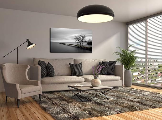 DZL Art S74975 Canvas Prints Modern Minimalist Black and White Lake Trees Landscape Wall Art Painting for Living Room Bedroom Decor Office Wall Decor Home Decoration-Ruum Studio Home