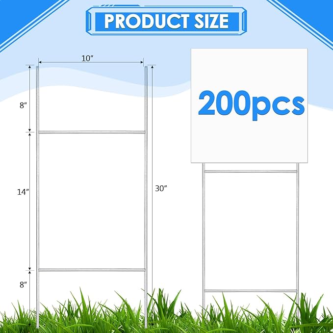 200 Pcs H Stakes for Yard Signs 30'' x 10'' Metal Heavy Duty H Frame Wire Stakes Weatherproof Metal Holder for 4mm 5mm Corrugated Signs Advertising Board Guidepost Yard Halloween Decor-Ruum Studio Home
