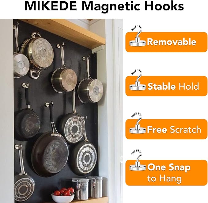 MIKEDE Magnetic Hooks Heavy Duty, 150LB+ Strong Neodymium Magnets with Hooks for Refrigerator, Large Magnetic Hooks with Epoxy Coating for Hanging, Home, Workplace - 10 Pack-Ruum Studio Home
