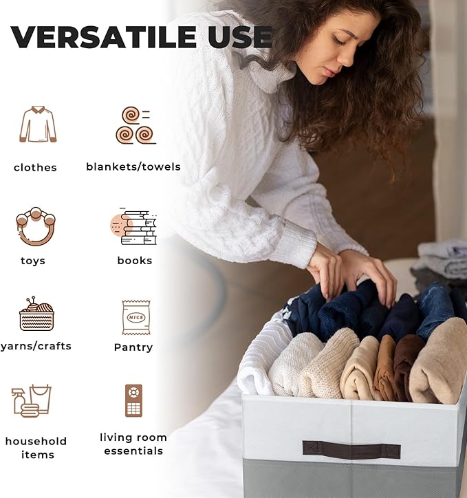 Criusia Extra Large Storage Bins 4 Pack - 16x12in Closet Organizers and Storage Baskets for Organizing Clothes Toy Blanket - Fabric Storage Cubes Containers for Shelves - All Room Organization-Ruum Studio Home