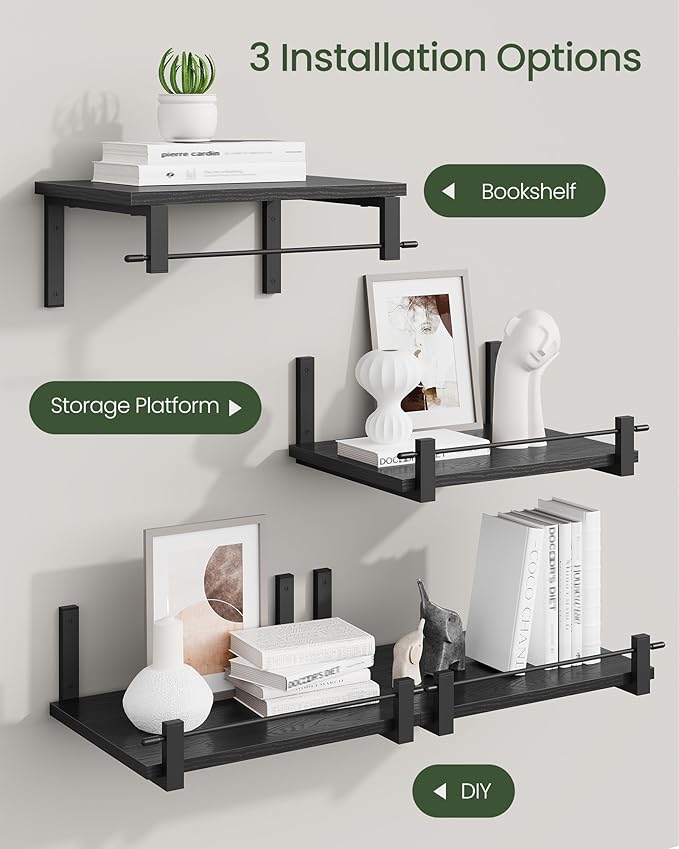 Deep Floating Shelves for Wall, 12 inch Wall Mounted Shelves Set of 2, Wide Floating Shelves for Living Room, Bedroom, Study, Bathroom, Black TBJ02P2BB-Ruum Studio Home