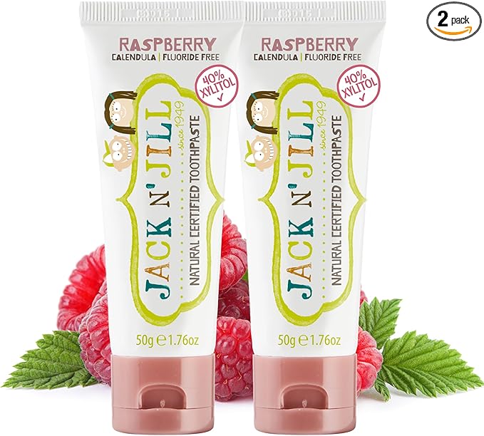 Jack N' Jill Natural Toothpaste for Baby and Infants - Fluoride Free Training Toothpaste, 40% Xylitol, BPA Free - Raspberry, 1.76 oz (Pack of 2)-Ruum Studio Home