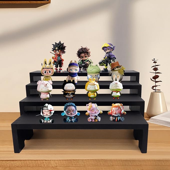 Large Display Wood Risers Wooden Stand 8 Tier Wood Racks Decorative Rectangular, 2 Set 8 Piece Cupcake Stands Cologne Perfume Organizer Dessert Showcase Items(black)-Ruum Studio Home