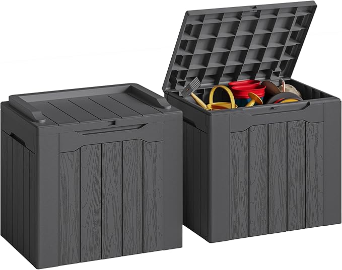 JUMMICO 31 Gallon Resin Deck Box Waterproof Indoor Outdoor Storage Boxes for Patio Furniture Cushions and Garden Tools (Gray, 31gallon-2 Packs)-Ruum Studio Home