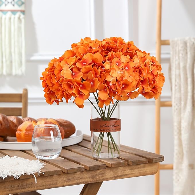 Tifuly Hydrangea Artificial Flowers -12 pcs Realistic Fake Hydrangea Silk Flowers with Stems Faux Hydrangea Flowers Heads for Office Home Party Wedding Centerpiece DIY Floral Decor (Orange)-Ruum Studio Home