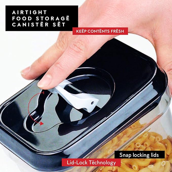 DWËLLZA KITCHEN Large Airtight Food Storage Containers - Clear Plastic Bulk Food Pantry & Kitchen Storage Containers for Flour, Sugar and Baking Supplies 4 Pcs. BPA-Free, Keeps Fresh & Dry (Black)-Ruum Studio Home