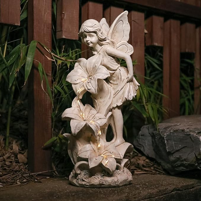 Angel Garden Statue Outdoor, Solar Powered Resin Garden Sculptures Fairy Angel Statues Waterproof LED Lights Yard Art Decorations for Outside Patio Lawn Ornament Gardening Gifts-Ruum Studio Home