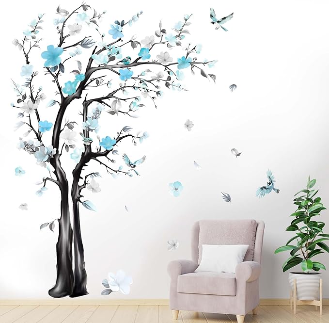 Large Watercolor Tree Wall Decals - Flower Tree Branch Wall Stickers - Bedroom Living Room Sofa TV Background Home Wall Decor-Ruum Studio Home