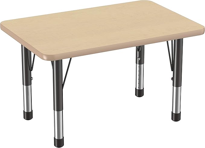 FDP Rectangle Activity School and Classroom Kids Table (24 x 36 inch), Chunky Toddler Leg, Adjustable Height 15-24 inches - Maple Top and Maple Edge-Ruum Studio Home