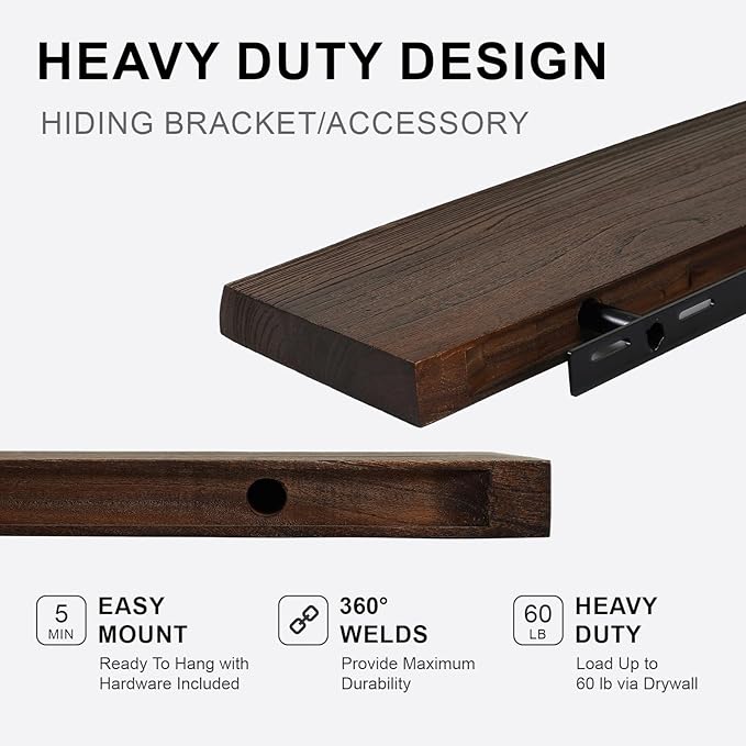 Floating Shelves Set of 2, Aged Elm Wood Picture Ledge Shelf, Floating Shelves for Wall for Bedroom Kitchen Bathroom Living Room (Walnut, 24 inch)-Ruum Studio Home