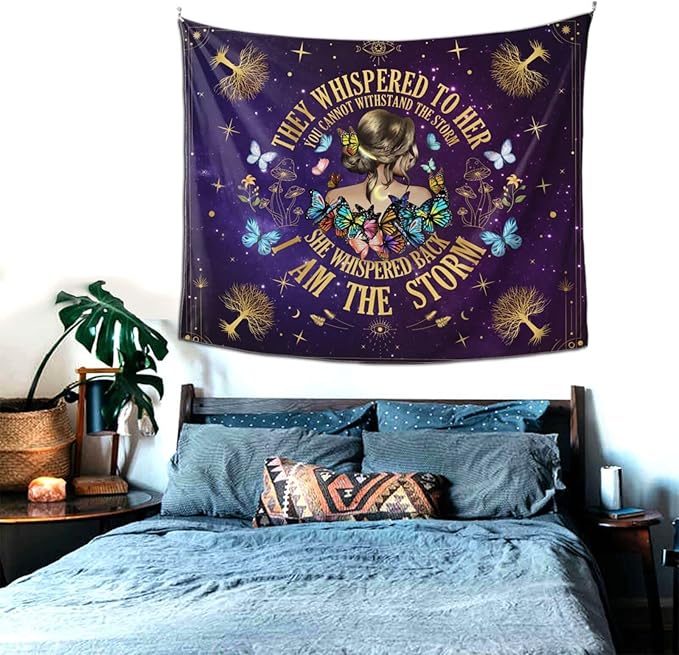 Inspirational Quote Tapestry,They Whispered to Her You Cannot Withstand The Storm Positive Motivational Uplifting Encouragement Gifts Wall Decor for Bedroom,Inspirational Gift for Women Teens Girls-Ruum Studio Home