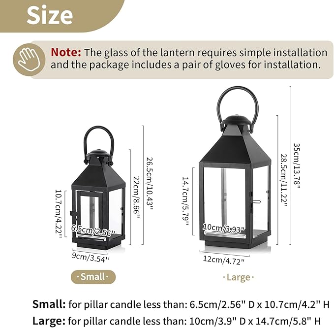 Nuptio Garden Lanterns for Candles, 20cm/7.87in Tall Vintage Style Pillar Candle Holder, Metal Halloween Candle Holders, Hanging Decorative Candle Lanterns for Wedding Christmas Parties Indoor Outdoor-Ruum Studio Home