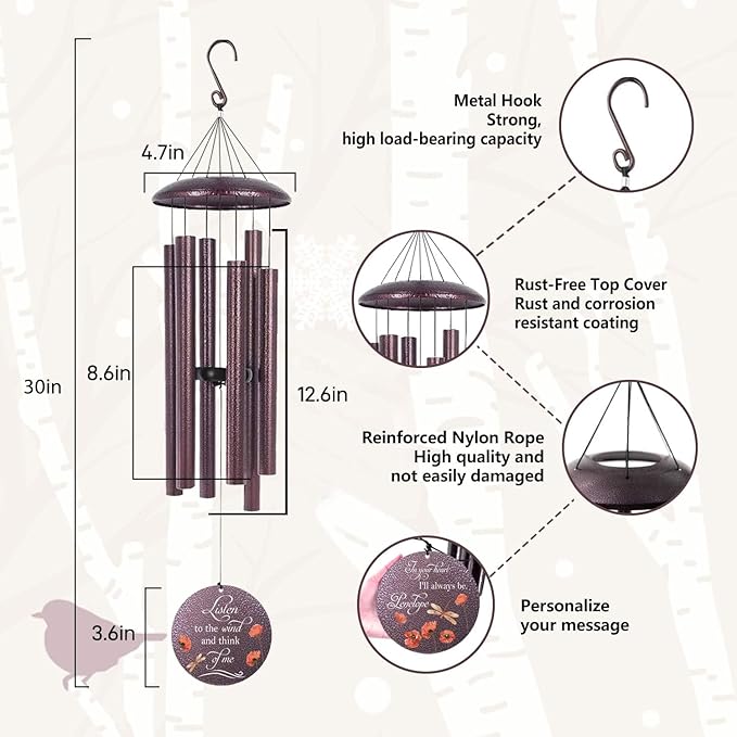 ASTARIN Dragonfly Wind Chimes for Loss of Loved One, Personalized Windchimes in Memory of a Loved One, Bereavement Gifts for Loss of Father Mother, 3 Size Deep Tone Wind Chime-Ruum Studio Home
