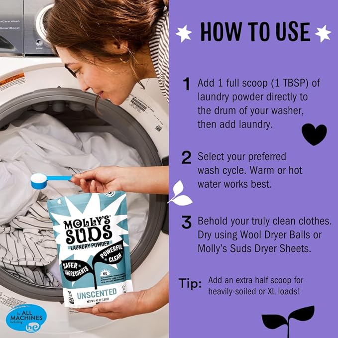 Molly's Suds Original Laundry Detergent Powder | Clean Laundry Detergent Powder for Sensitive Skin | Simple, Effective Ingredients, Stain Fighting | 120 Loads (Lavender)-Ruum Studio Home