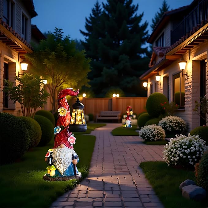 Solar Gnome Garden Statue Lights Gnome Figurine with Solar Lantern, Outdoor Garden Waterproof Ornaments Decorations for Yard Lawn Patio – Ideal Gift for Women Mom Grandma-Ruum Studio Home