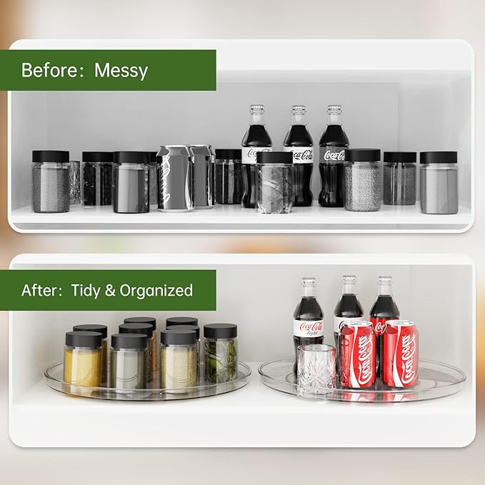 URALFA Lazy Susan Organizer for Cabinet 2 Pack, 10.6" Clear Lazy Susan Turntable Rotating Organizer, Plastic Organization and Storage Spinning Spice Rack for Kitchen, Bathroom, Pantry, Fridge, Table-Ruum Studio Home