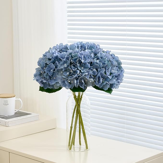 8Pcs Dusty Blue Fake Flowers Silk Hydrangea Artificial Flowers Bouquets Faux Hydrangea Stems for Home Table Centerpieces Wedding Party Decoration-Ruum Studio Home