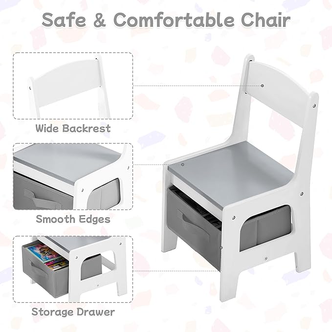 Kids Table and Chair Set, 3 in 1 Wooden Activity Table with Detachable Tabletop, Toddler Table and Chair Set with Storage Drawer, Kids Play Table for Children Art, Craft, Eating, Learning-Ruum Studio Home