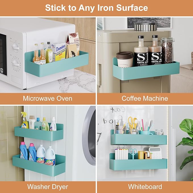 Magnetic Spice Rack for Refrigerator, Kitchen Organizer and Storage Shelf, Blue(2 Pack)-Ruum Studio Home