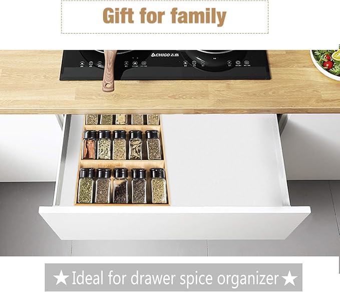 3-Tier Bamboo Drawer Spice Rack Wooden Kitchen Cabinet Spice Organizer Spice Jar Holder, Medicine/Health Care/Vitamin Bottles Storage Rack (Pre-Measure Drawer Dimensions), 1 Pack Drawer Rack-Ruum Studio Home