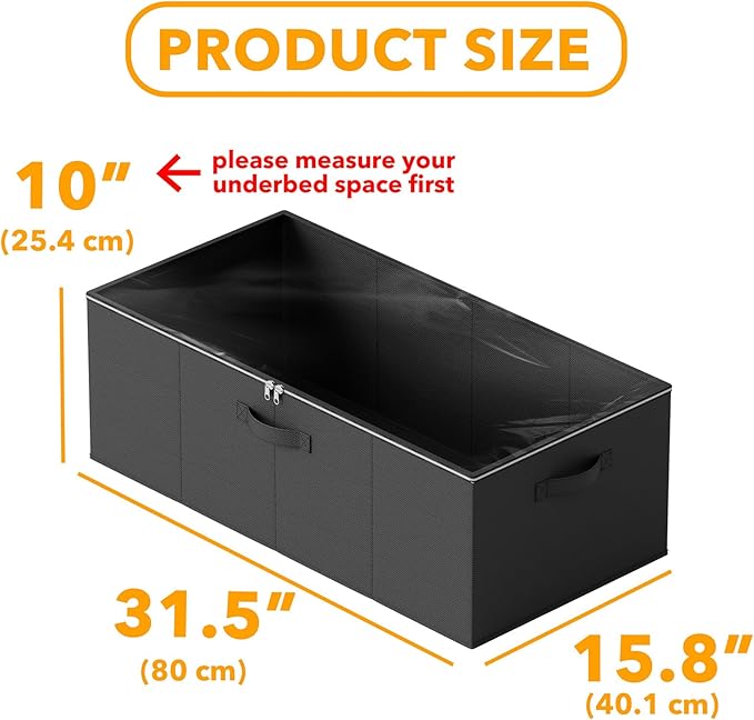 SpaceAid 4 Pack 10" High Under Bed Storage Containers, Large Underbed Storage Organizer Bins with Lids for Bedroom, Dorm, Clothes, Closet Organization, Bed Sheets and Blankets (Black)-Ruum Studio Home