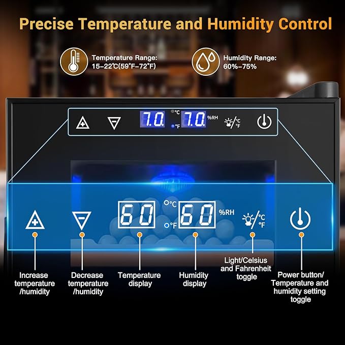 25L Cigar Electric Humidor, 200 Counts Large Capacity,Thermostatic Electric Cooler Cabinet with Digital LED Screen, Safety Lock,Smart Humidity & Temp Control, Gifts for Men-Ruum Studio Home