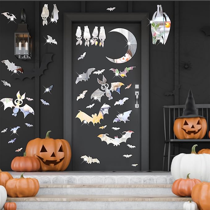 Easma Halloween Bats Wall Stickers 3D Scary Bats Decor for Door Decals Haunted House Party Decorations Silver Removable Halloween Wall Decal Peel and Stick for Kids Baby Bedroom Bathroom Playroom-Ruum Studio Home