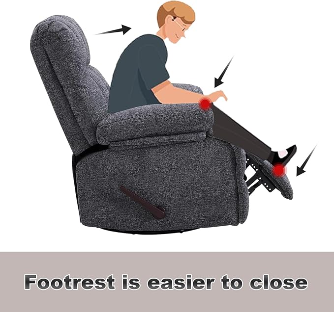 Oversized Swivel Rocker Recliner Chair for Adult, Rock Recliner for 350lb Big Man, Extra Wide Manual Recliners, Overstuffed Soft Rocking Sofa Chair,Light Grey-Ruum Studio Home