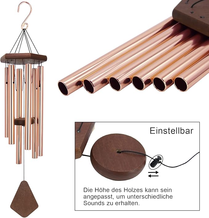 Memorial Wind Chimes for Outside, Wind Chime Outdoor Deep Tone, Sympathy Wind-Chime Personalized with 6 Tuned Tubes, Elegant Chime for Garden Patio Balcony and Home Gold-Ruum Studio Home