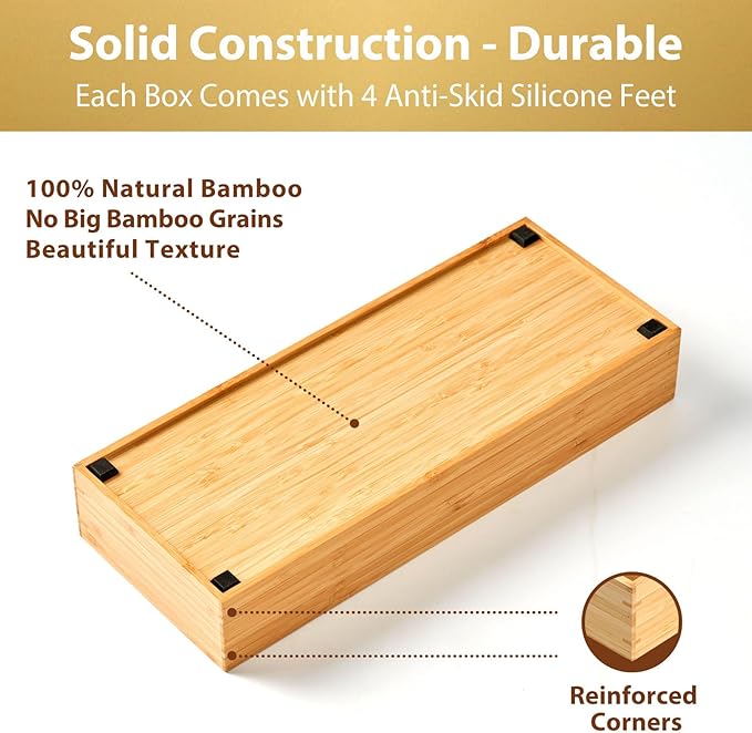 Umilife Bamboo Kitchen Drawer Organizer, Extra High Silverware Tray, Flatware Cutlery Storage Box, Multi-Use Holder in Office, Bathroom, Pantry - 12"x3"x2.5" (Set of 2)-Ruum Studio Home