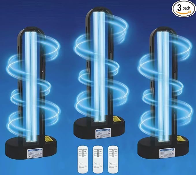 BAIMNOCM 3 Pack 38W UV Light Sanitizer, UVC Germicidal Lamp with Remote Control, UV Disinfection Light Bulb for Basement/Bedroom/Kitchen (2 Ozone Free + 1 Ozone)-Ruum Studio Home