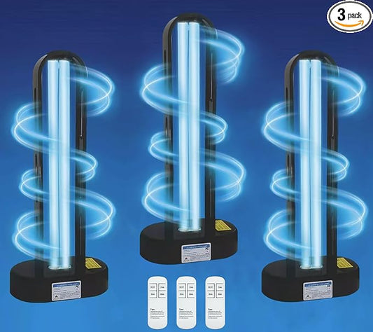 BAIMNOCM 3 Pack 38W UV Light Sanitizer, UVC Germicidal Lamp with Remote Control, UV Disinfection Light Bulb for Basement/Bedroom/Kitchen (2 Ozone Free + 1 Ozone)-Ruum Studio Home