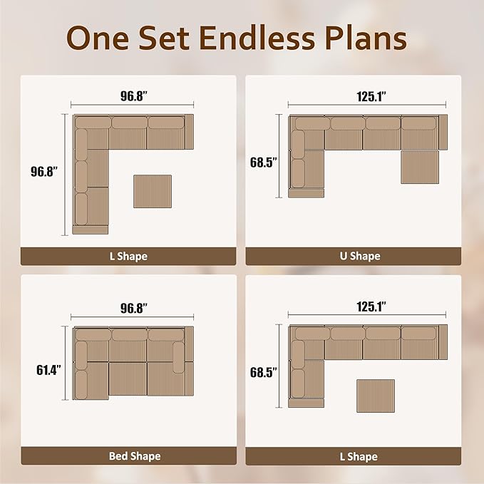 HOOOWOOO Modular Sectional Sofa Couch,Matching Free Combination Cloud Couch Ottoman Chair(Camel Corduroy)-Ruum Studio Home
