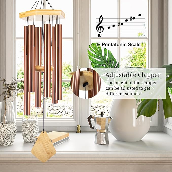 Wind Chimes Outdoor, Deep Tone Memorial Wind Chimes with Hook, Gifts for Mother's Day/Housewarming/Christmas, Patio, Garden, Yard, Home Decor, Copper-Ruum Studio Home