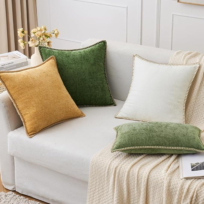 MIULEE Pack of 2 Couch Throw Pillow Covers 24x24 Inch Gold Farmhouse Decorative Pillow Covers with Stitched Edge Soft Chenille Solid Dyed Fall Pillow Covers for Sofa Bed Living Room-Ruum Studio Home