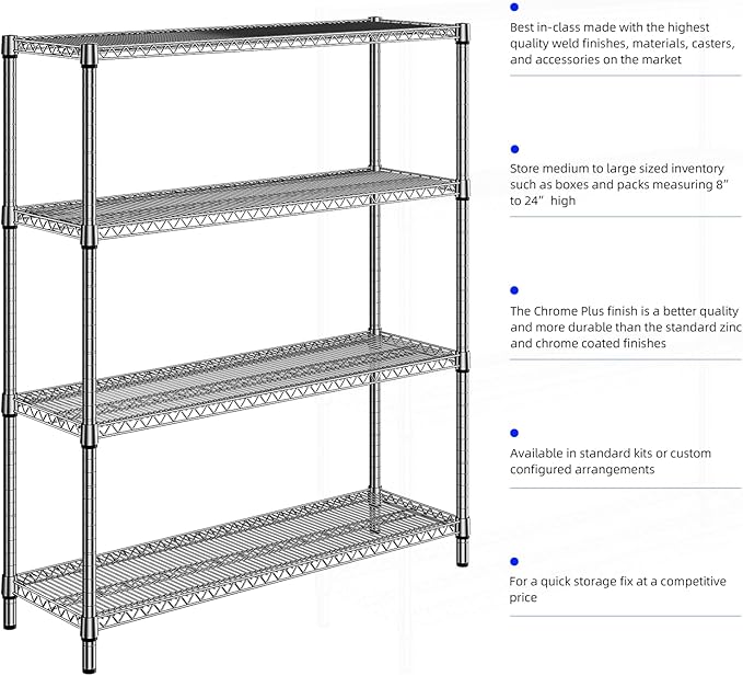 1760 LBs 4 Tier Storage Rack Metal Wire Shelving Unit, Storage Standing Shelf Organizer for Laundry Bathroom Kitchen Pantry Garage Utility Room, Chrome 17.7" D x 59.1" W x 70.4" H-Ruum Studio Home