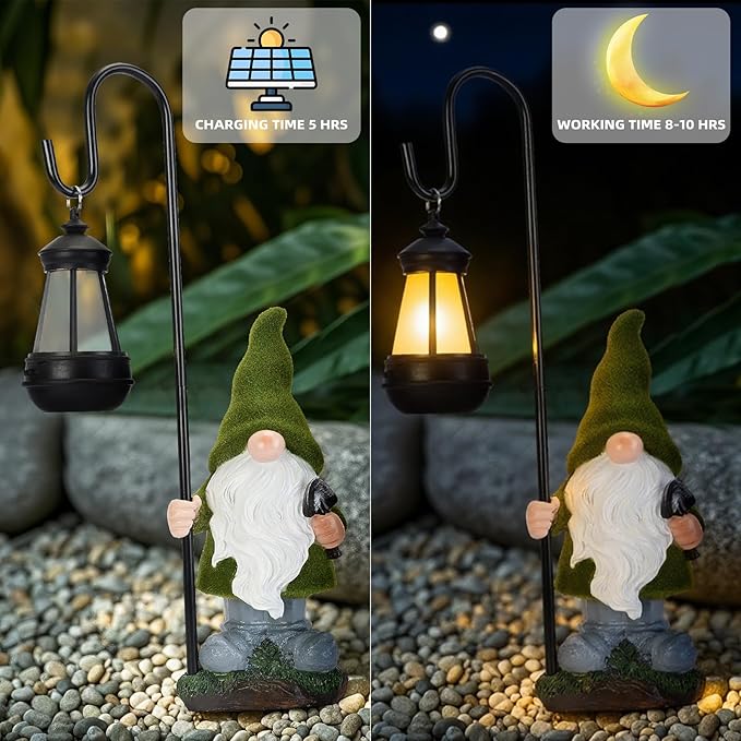 Solar Garden Gnome Decor Outdoor Statue - Gnome With LED Waterproof Sculptures Lights, Cute Gnome Pond/Yard Statues Outside Decoration, Home, Lawn, Patio, Resin Animal Ornament, Women/Gardening Gift-Ruum Studio Home
