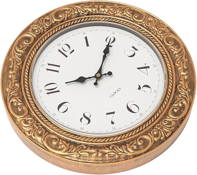 Menterry European Vintage Decorative Wall Clock, 12" Antique Gold Style, Battery Operated Wall Clocks for Kitchen, Bedroom, Farmhouse, Bathroom, Offices-Ruum Studio Home
