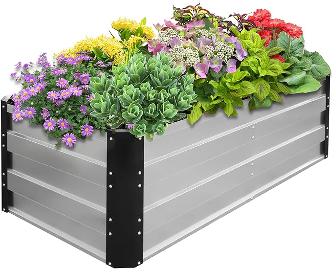Galvanized Raised Garden Bed 6x3x2 Ft Outdoor Garden Planter Boxes Bottomless for Vegetables, Flowers, Herbs and Succulents Large Metal Raised Garden Bed (Sliver, 72''W×24''H×36''D)-Ruum Studio Home