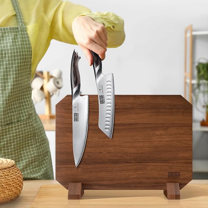 Magnetic Knife Block, Thickened Acacia Wood Kitchen Knife Holder Stand with Strong Magnets, Multifunctional Double Side Knife Storage Organizer for Kitchen Counter-Ruum Studio Home