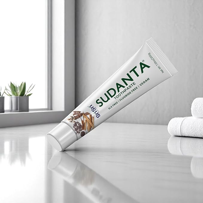 Sri Sri Tattva Sudanta Herbal Toothpaste for Oral Care Protection - Fluoride Free Ayurvedic Toothpaste to Strengthen Teeth and Gums Without Causing Sensitivity - All Natural (200g) Pack of 2-Ruum Studio Home