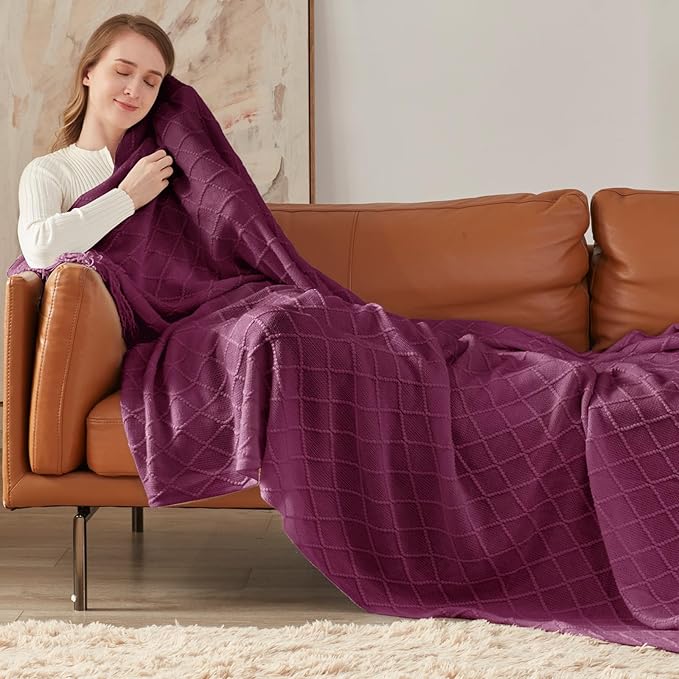 inhand Knitted Throw Blanket for Couch and Bed, Soft Living Room Home Decor Knitted Blanket with Tassel, Outdoor Lightweight Breathable Summer Blanket, Farmhouse Warm Woven Decorative, 50"x60"-Ruum Studio Home