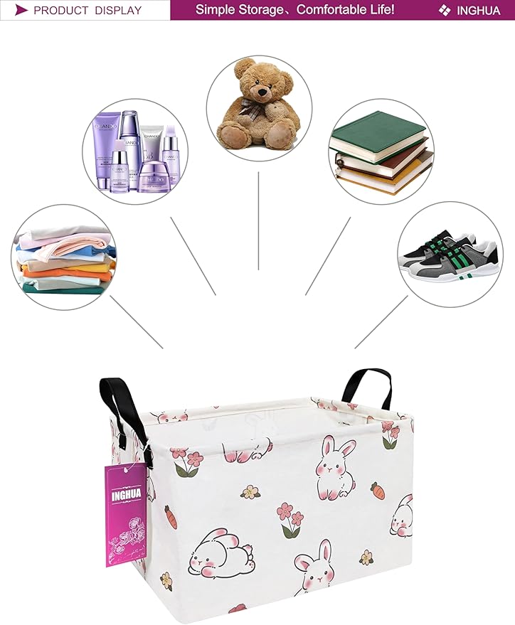 Rectangular Storage Basket Fabric Organizer Bin for Toys,Books,Clothes,Gifts,Pets-Perfect for Home,Office,Nursery,Dorm,Shelf(Rec-rabbit)-Ruum Studio Home