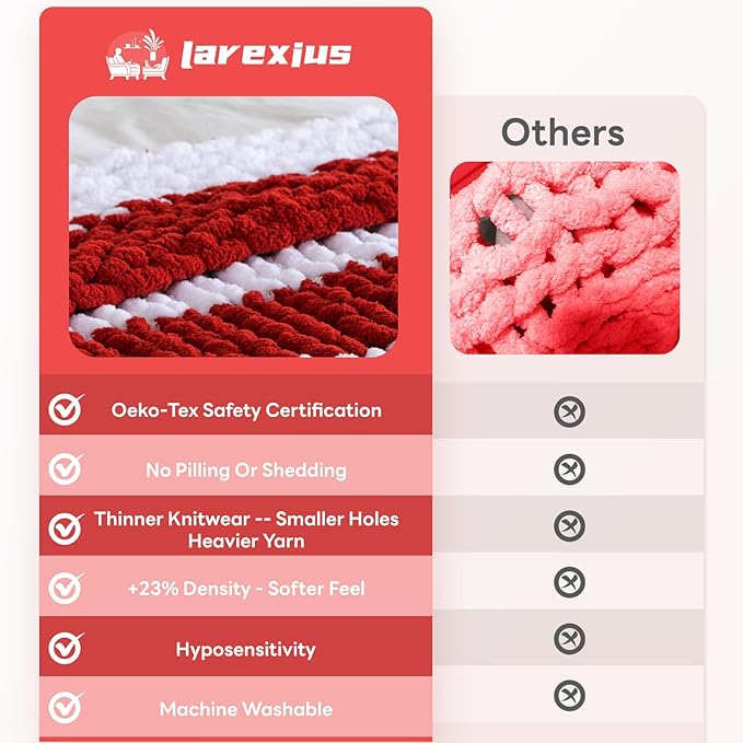 Chunky Knit Blanket - Luxury Soft Cozy 50 * 60 Throw Blanket,100% Woven Blanket Rope Knot Throw Blanket for Couch, Sofa, Home Decor, Gift - Machine Washable（White/Wine red）-Ruum Studio Home